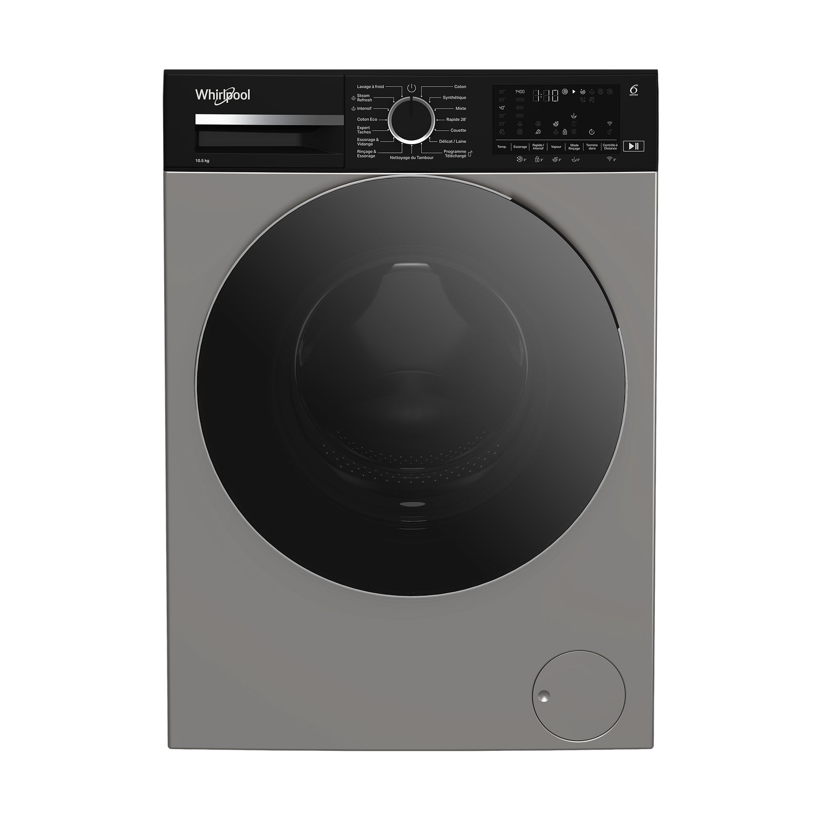 Front-2.png Machine a laver Whirlpool Grise smart 6th sense 12 Kg-1400 tr/min – Image 1